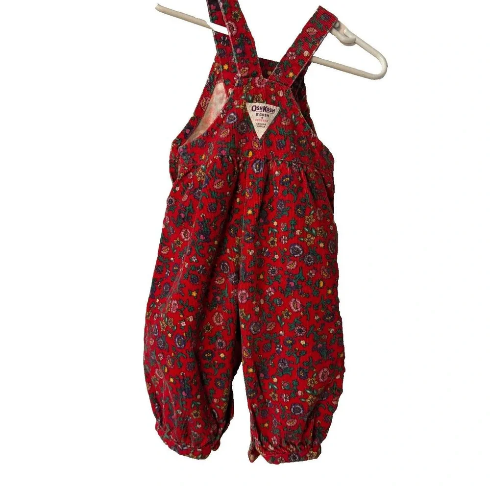 Vtg OshKosh B'Gosh‎ USA red floral romper bubble 18M baby girl cotton blend